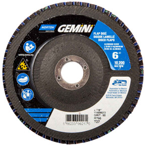 Norton 66623399217 6x7/8” Gemini R766 Aluminum Oxide Zirconia Alumina Type 27 Fiberglass Flap Discs, 60 Grit, 10 pack