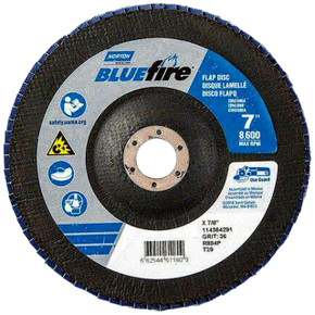 Norton 66254461180 7x7/8” BlueFire R884P Zirconia Alumina Plus Type 29 Flap Discs, 36 Grit, Coarse, 10 pack