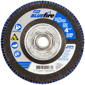 Norton 77696090086 4-1/2x5/8-11” BlueFire R884P Zirconia Alumina Plus High Density Type 27 Flap Discs, 40 Grit, Coarse, 10 pack