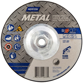 Norton 66252912633 7x1/4x5/8 - 11 In. Metal AO Grinding Wheels, Type 27, 24 Grit, 10 pack