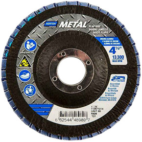 Norton 66254448989 4-1/2x7/8” Metal R828 Zirconia Alumina Type 27 Fiberglass Flap Discs, 60 Grit, 10 pack