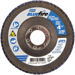 Norton 66254461155 4-1/2x7/8” BlueFire R884P Zirconia Alumina Plus Type 29 Flap Discs, 36 Grit, Coarse, 10 pack