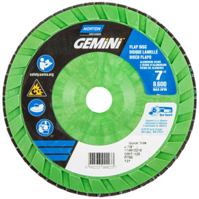 Norton 66623399023 7x7/8” Gemini R766 Aluminum Oxide Zirconia Alumina Type 27 Quick Trim Flap Discs, 120 Grit, 10 pack
