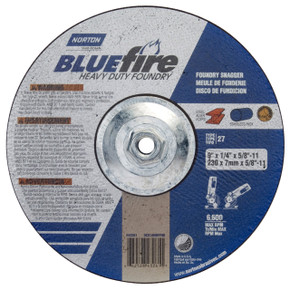 Norton 66252843261 9x1/4x5/8 - 11 In. BlueFire ZA/SC Foundry Grinding Wheels, Heavy Duty, Type 27, 24 Grit, 10 pack