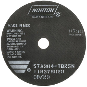 Norton 66252922675 7x1/16x7/8 in. B25N Cut-Off Wheels, Alum. Oxide, BA Type 41, 36 Grit, 25 pack