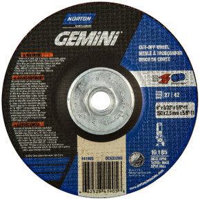 Norton 66252841905 6x.045x5/8 - 11 In. Gemini AO Right Angle Cut-Off Wheels, Type 27/42, 24 Grit, 10 pack