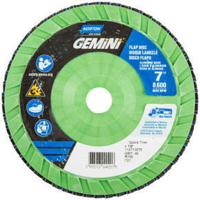 Norton 66623399020 7x7/8” Gemini R766 Aluminum Oxide Zirconia Alumina Type 27 Quick Trim Flap Discs, 40 Grit, 10 pack