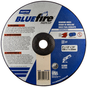 Norton 66252843188 9x1/4x7/8 In. BlueFire FastCut INOX/SS ZA/AO Grinding Wheels, Type 27, 24 Grit, 20 pack