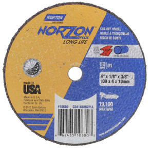 Norton 66243510680 4x1/8x3/8 In. NorZon Plus SGZ CA/ZA Reinforced Cut-Off Wheels, Long Life, Type 01/41, 36 Grit, 25 pack
