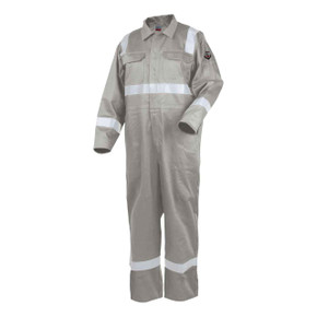 Black Stallion CF2216-ST Deluxe FR Cotton Coverall with 2" Reflective Tape, Stone Khaki, 4X-Large