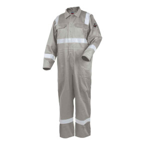 Black Stallion CF2216-ST Deluxe FR Cotton Coverall with 2" Reflective Tape, Stone Khaki, Medium