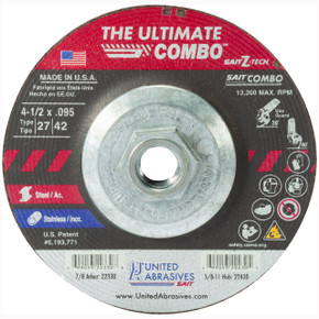 United Abrasives SAIT 22430 4-1/2x.095x5/8-11 Ultimate Combo Z-Tech High Performance Grinding Wheels, 10 pack