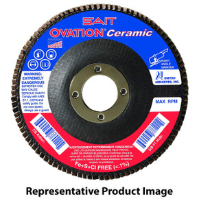 United Abrasives SAIT 78262 4-1/2x7/8 Ovation Ceramic Type 27 No Hub High Density Flap Discs 60 Grit, 10 pack