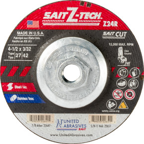 United Abrasives SAIT 22651 4-1/2x3/32x5/8-11 Z24R Z-Tech High Performance Super-Lock Hub Cut-off Wheels, 10 pack