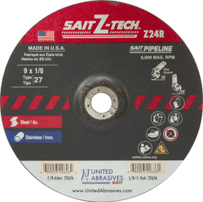 United Abrasives SAIT 22626 9x1/8x7/8 Z24R Z-Tech Pipeline Cutting Grinding Wheels, 25 pack