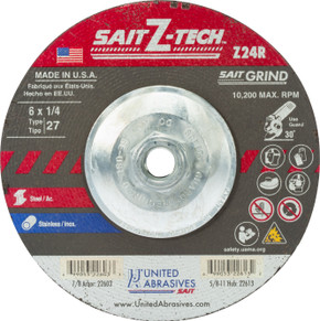 United Abrasives SAIT 22613 6x1/4x5/8-11 Z-TECH Z24R High Performance Super Lock Hub Type 27 Grinding Wheels, 10 pack