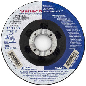 United Abrasives SAIT 22264 4-1/2x1/8x7/8 Saitech Pipeline Premium Cutting Grinding Wheels, 25 pack