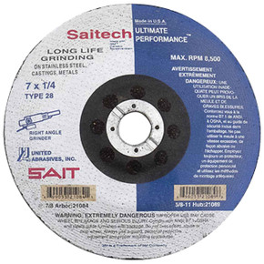 United Abrasives SAIT 21084 7x1/4x7/8 Saitech Ultimate Performance No Hub Type 28 Grinding Wheel, 25 pack