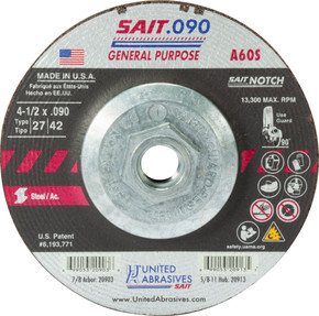 United Abrasives SAIT 20913 4-1/2x.090x5/8-11 A60S General Purpose Cutting Notching Wheels, 10 pack