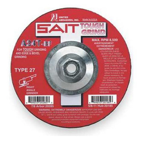 United Abrasives SAIT 20175 5x1/4x5/8-11 A24T Tough Grind Super Lock Hub Type 27 Grinding Wheel, 10 pack