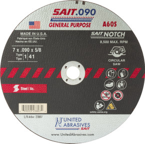 United Abrasives SAIT 23807 7x.090x5/8 A60S General Purpose Cutting Notching Wheels, 25 pack