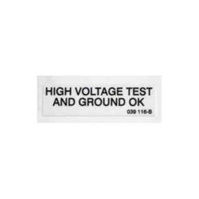 Miller 039116 Label, High Voltage Test And Ground Ok