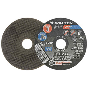 Walter 11L233 2x1/4x3/8 ZIP Steel and Stainless Contaminant Free Cut-Off Wheels Type 1 Grit A24, 25 pack