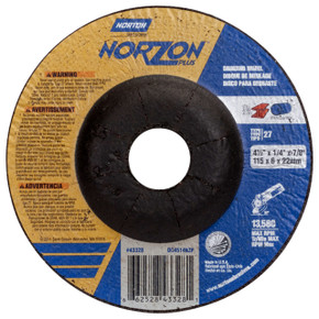 Norton 66252843328 4-1/2x1/4x7/8 In. NorZon Plus SGZ CA/ZA Grinding Wheels, Type 27, 20 Grit, 25 pack