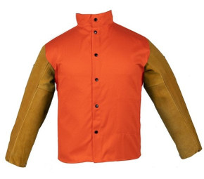 Trust Protection 5402 Premium Medium Weight FR Orange 30" Jacket W/Leather Sleeves, Large