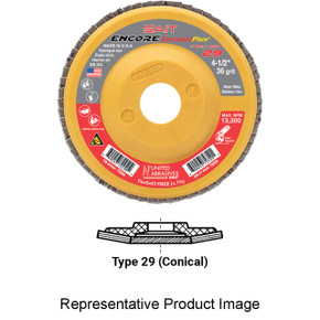 United Abrasives-SAIT 72250 4-1/2x7/8 Encore Ceramic Plus Plastic Backed Flap Discs, Type 29, 36 Grit, 10 pack