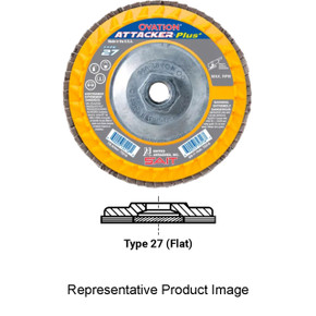 United Abrasives-SAIT 72316 4-1/2x5/8-11 Ovation Attacker Plus High Density Plastic Backed Flap Discs, Type 27, 60 Grit, 10 pack