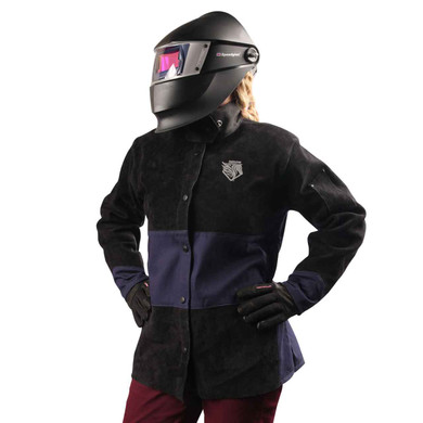 Black Stallion JH1515-NB AngelFire Women's Hybrid Welding Jacket, Cowhide and FR Cotton, Navy & Black, Small