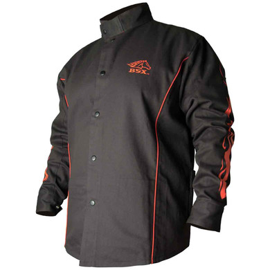 Black Stallion BX9C BSX Contoured FR Cotton Welding Jacket, Black/Flames, 5XL