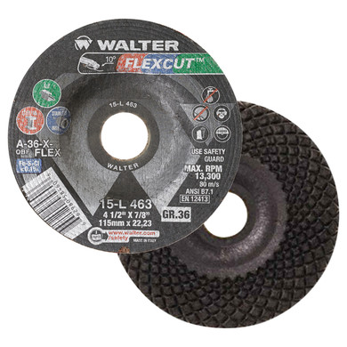 Walter 15L463 4-1/2x7/8 Flexcut Grinding Wheels Contaminant Free Type 29 Grit 36, 25 pack