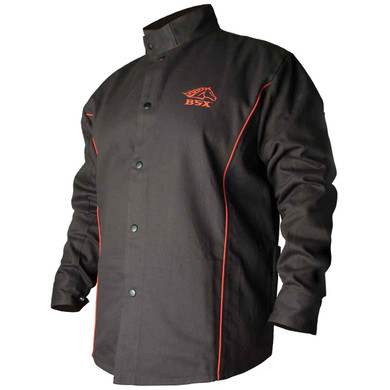 Black Stallion B9C BSX Contoured FR Cotton Welding Jacket, Black/Red, Large