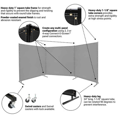 Steiner 536HD-6X8 Protect-O-Screen HD with Black Vinyl Laminated Polyester Welding Curtain with Frame