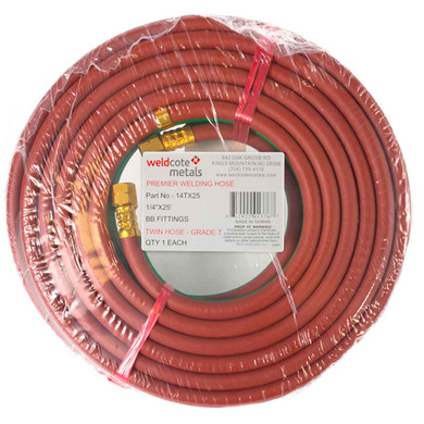 Weldcote 14TX25 Twin Hose Grade T 1/4 X 25' BB Fittings