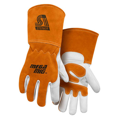 Steiner 0215 MegaMIG Premium Heavyweight Grain Goatskin MIG Welding Gloves, Cotton Lined, Long Cuff, Large