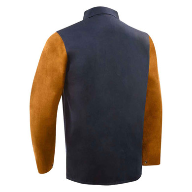 Steiner 1260 Weldlite Plus Hybrid FR Cotton with Leather Sleeves Welding Jacket, Blue/Rust, Small