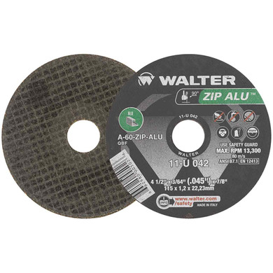 Walter 11U042 4-1/2x3/64x7/8 ZIP ALU Cut-Off Wheels for Aluminum Type 1 Grit A60, 25 pack