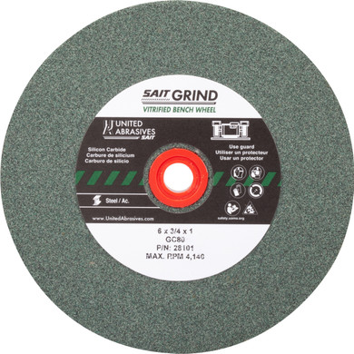 United Abrasives SAIT 28101 6x3/4x1 GC80 Green Silicon Carbide General Purpose Bench Grinding Wheel