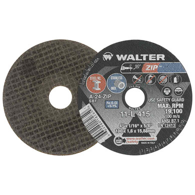 Walter 11L415 4x1/16x5/8 ZIP Steel and Stainless Contaminant Free Cut-Off Wheels Type 1 Grit A24, 25 pack