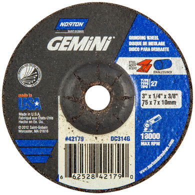 Norton 66252842179 3x1/4x3/8 In. Gemini AO Grinding Wheels, Type 27, 24 Grit, 25 pack