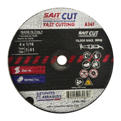 United Abrasives SAIT 23065 4x1/16x3/8 A36T Fast Cutting Thin High Speed Cut-off Wheels, 50 pack