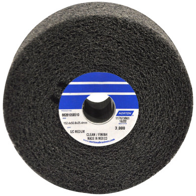 Norton 66261058510 6x2x1 In. Bear-Tex Clean & Finish Silicon Carbide Non-Woven Convolute Wheels, Medium Grit, 2 pack