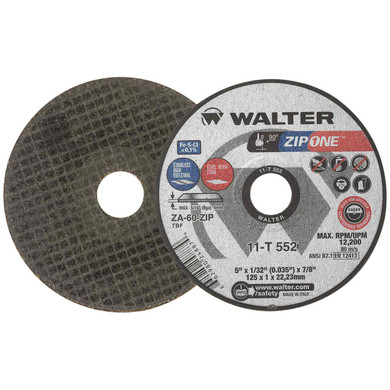 Walter 11T552 5x1/32x7/8 ZIP ONE Thin Gauge Cut-off Wheels Contaminant Free Type 1 Grit ZA60, 25 pack