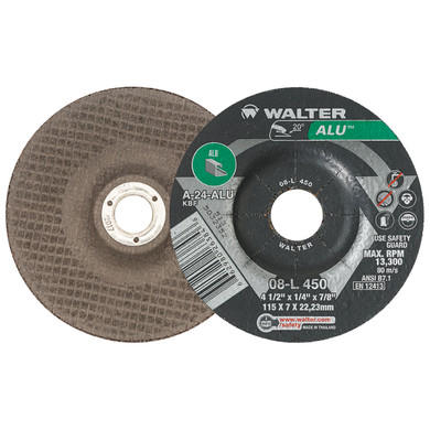 Walter 08L450 4-1/2x1/4x7/8 ALU Aluminum and Non-Ferrous Metals Grinding Wheels Type 27, 25 pack