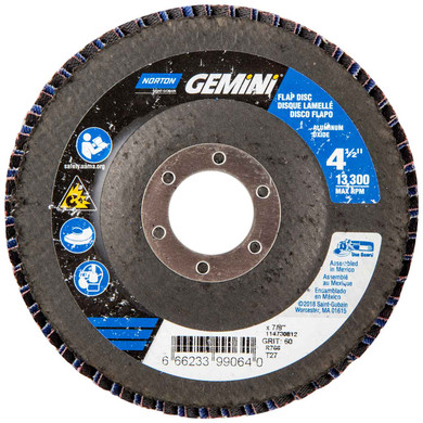 Norton 66623399064 4-1/2x7/8” Gemini R766 Aluminum Oxide Zirconia Alumina Type 27 Fiberglass Flap Discs, 60 Grit, 10 pack