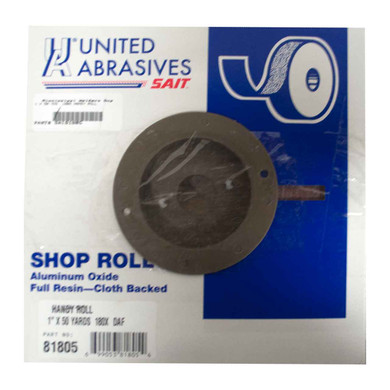 United Abrasives SAIT 81805 Blue Line 1" x 50 Yards DA-F Aluminum Oxide Cloth Handy Shop Rolls 180 Grit