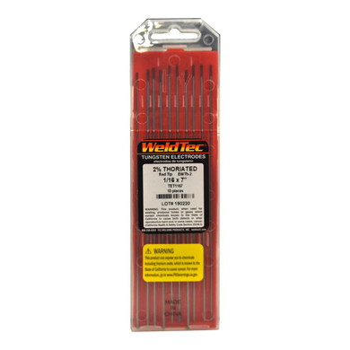 Weldtec TET1167 Thoriated, 2% EWTh-2 Electrode, 1/16" x 7", 10 pack